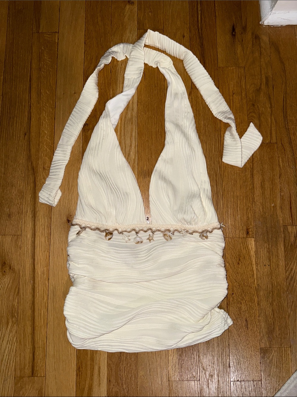 White Halter Ruched Halter Top Shell Trim NWOT
